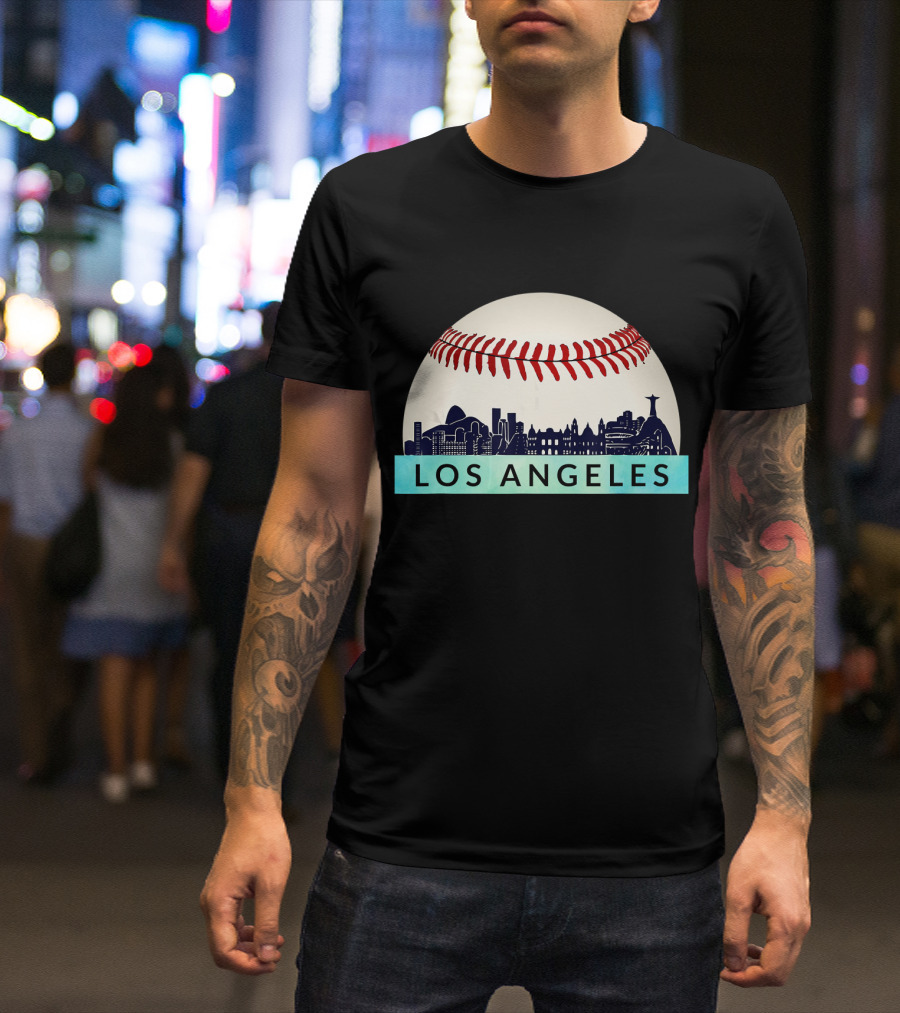 Los Angeles Skyline Baseball Stitches T-Shirt