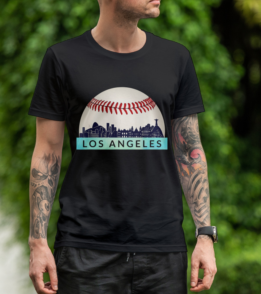 Los Angeles Skyline Baseball Stitches T-Shirt