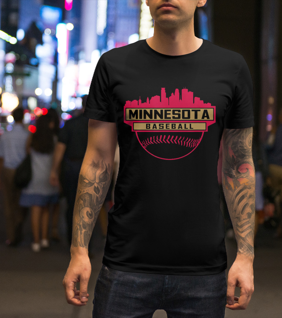 Minnesota Baseball City Skyline Banner Logo Iconic Sports T-Shirt