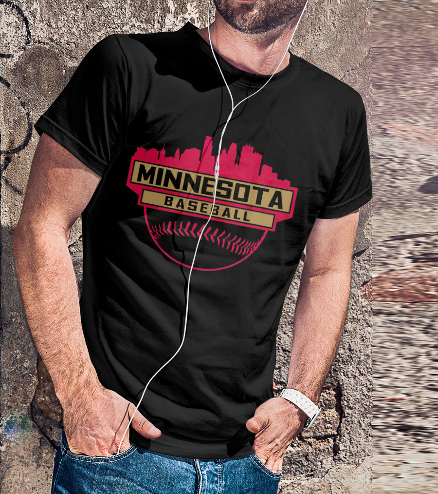 Minnesota Baseball City Skyline Banner Logo Iconic Sports T-Shirt