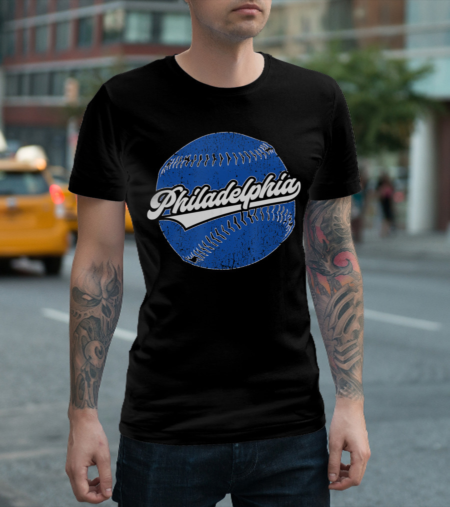 Philadelphia Baseball Philly Pride Vin Blue Baseball 배경 T-Shirt