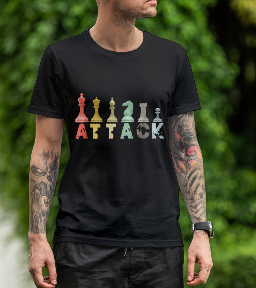 Retro Chess Pieces King Queen Bishop Attack T-Shirt