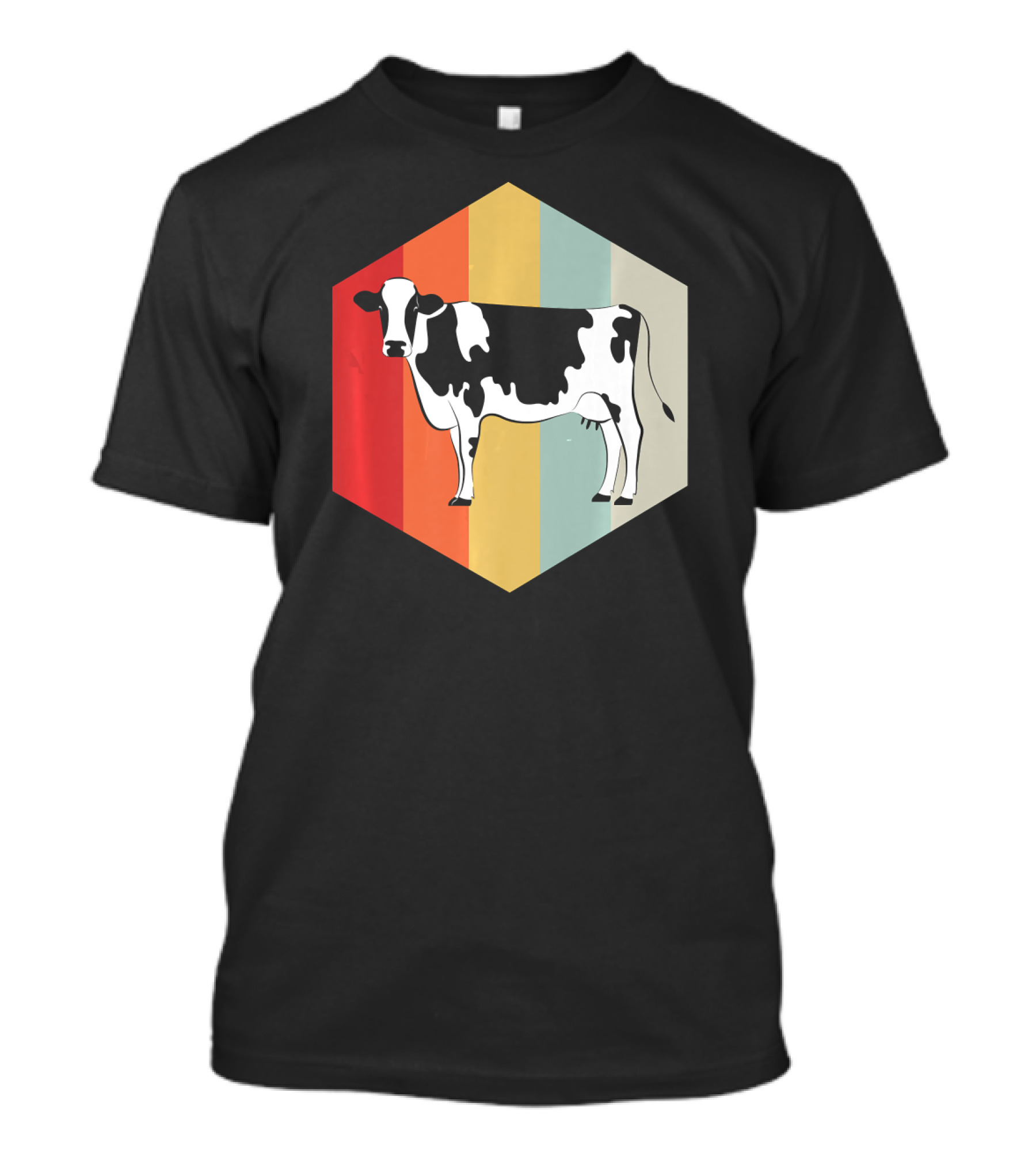 Retro Cow Hexagon Vintage Stripes T-Shirt