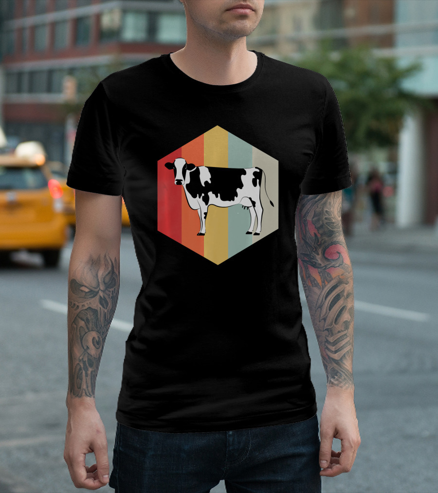 Retro Cow Hexagon Vintage Stripes T-Shirt