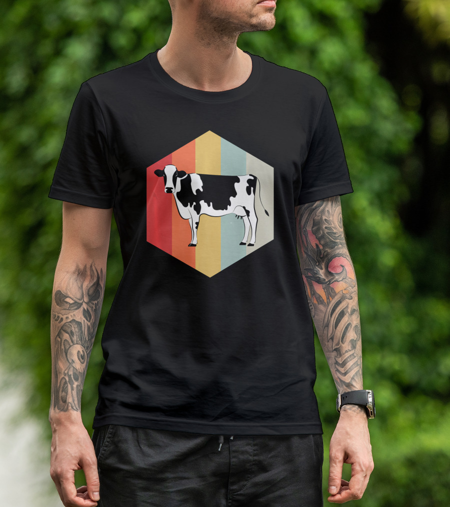 Retro Cow Hexagon Vintage Stripes T-Shirt
