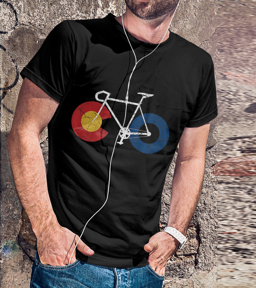 RIDE COLORADO Cycling Bike With Colorado Flag Colors T-Shirt