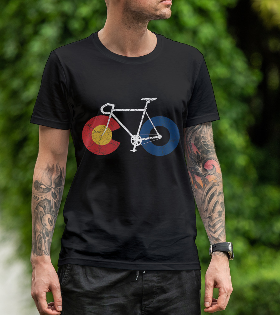 RIDE COLORADO Cycling Bike With Colorado Flag Colors T-Shirt