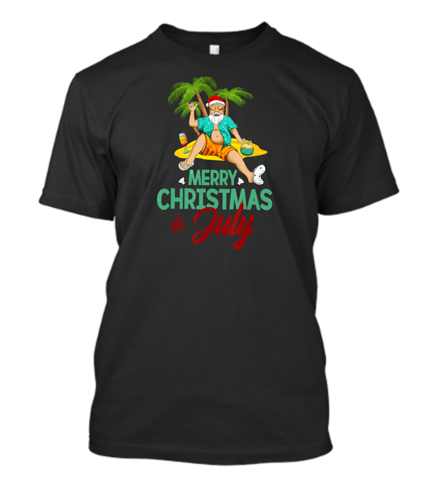 Merry Christmas In July Santa Claus Beach Coconut Hawaiian T-Shirt