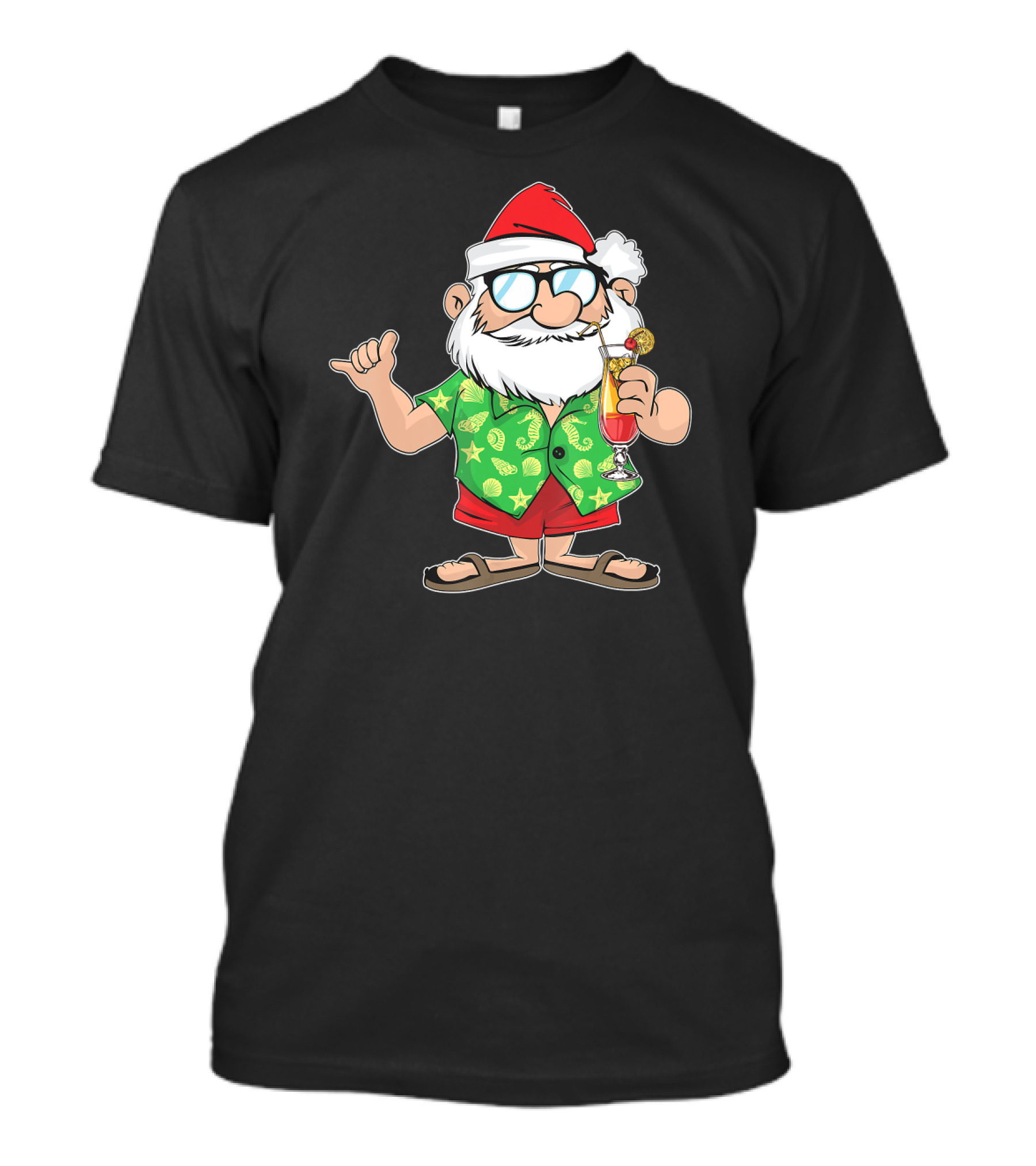Santa In Hawaiian Shirt With Drink Christmas In July T-Shirt