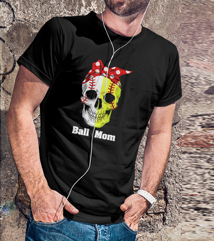 Skull Baseball Softball Ball Mom T-Shirt