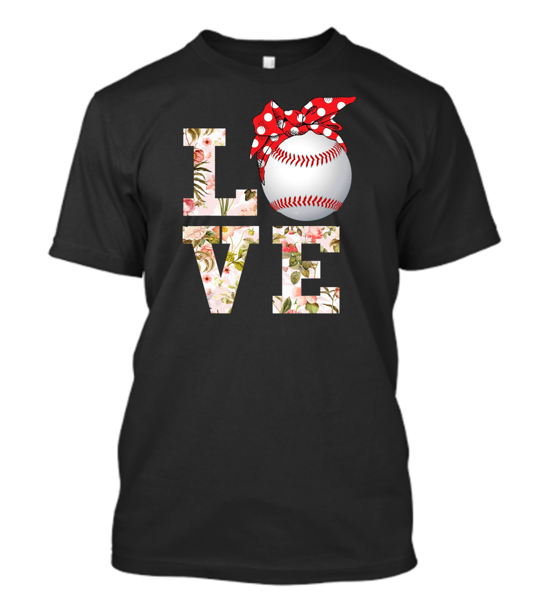 LOVE Summer Baseball Florals With Polka Dot Bow T-Shirt