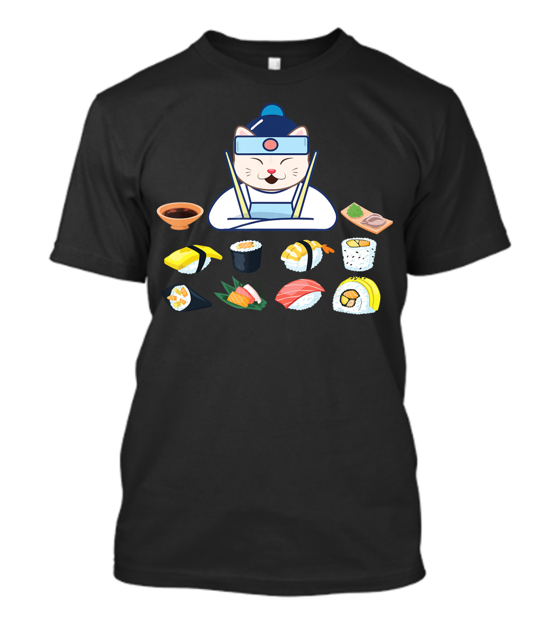 Sushi Cat Chef With Japanese Cuisine Selection T-Shirt
