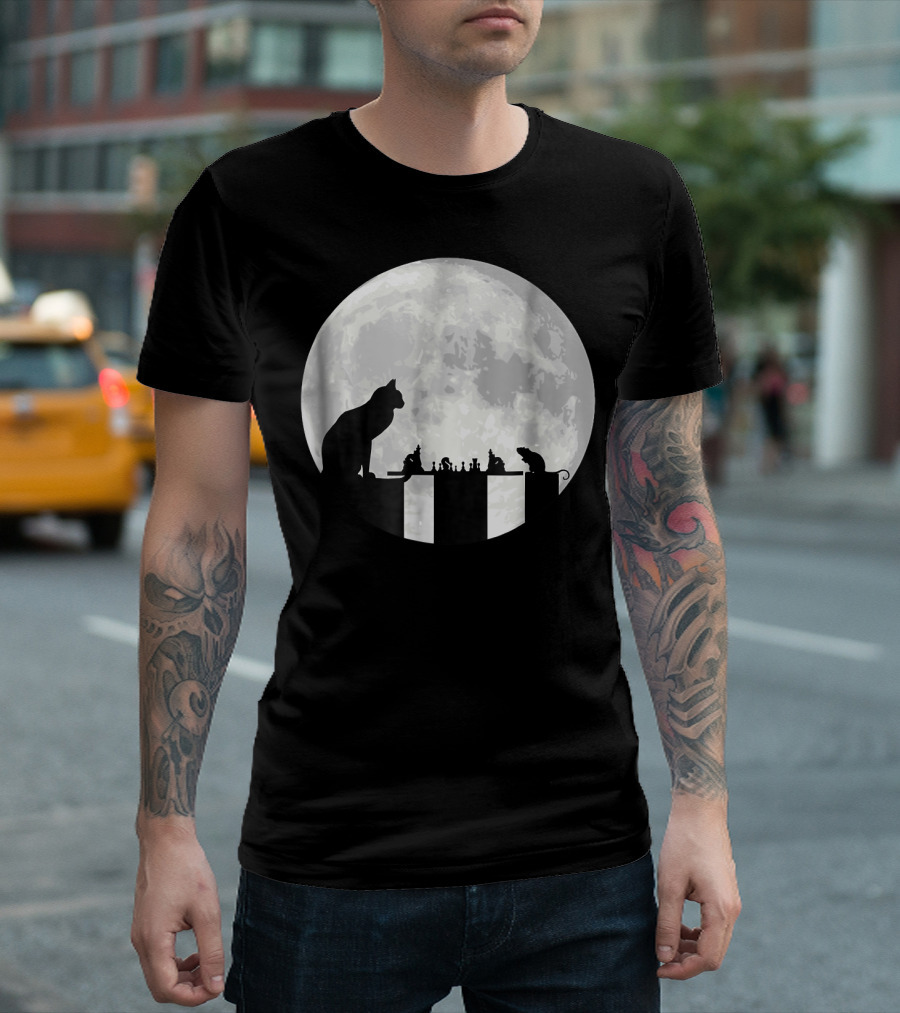 The Cat Versus The Mouse On The Chessboard In Full Moonlight T-Shirt
