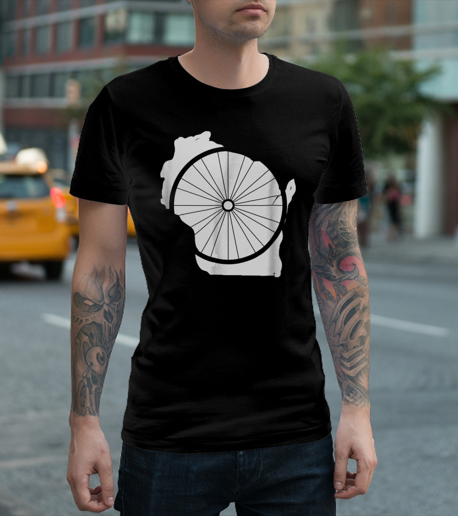 Wisconsin Bicycle WI Biking Wheel Over State Outline T-Shirt