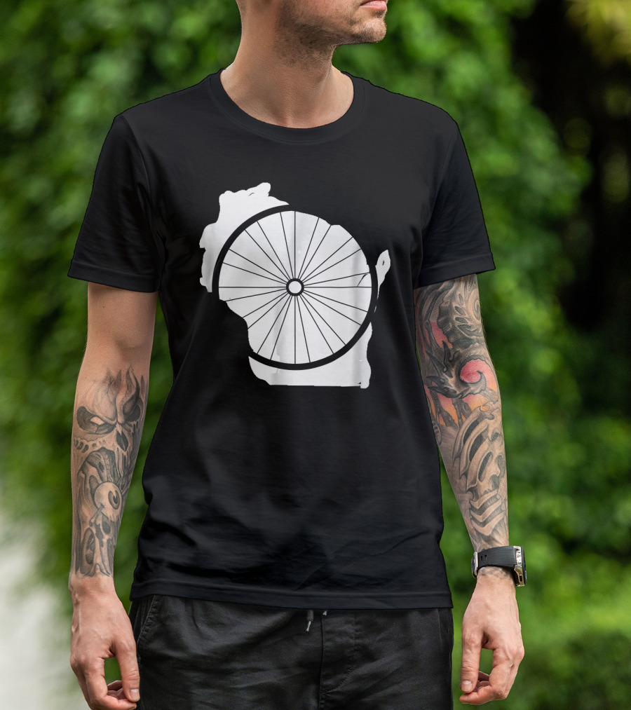 Wisconsin Bicycle WI Biking Wheel Over State Outline T-Shirt