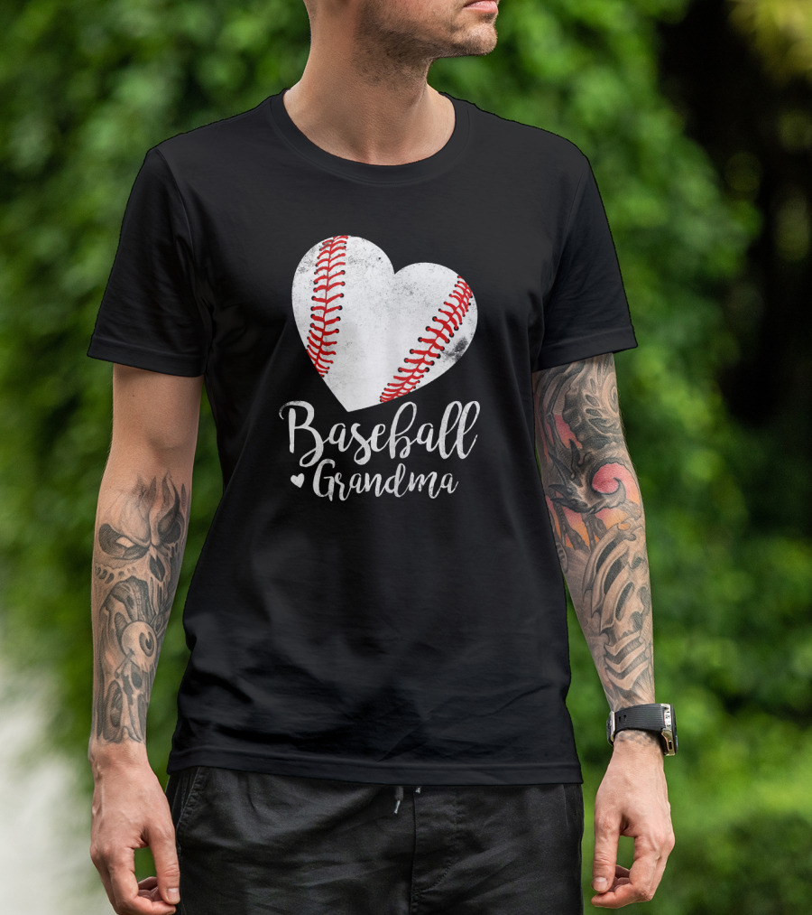 Baseball Grandma Heart Stitch Love T-Shirt