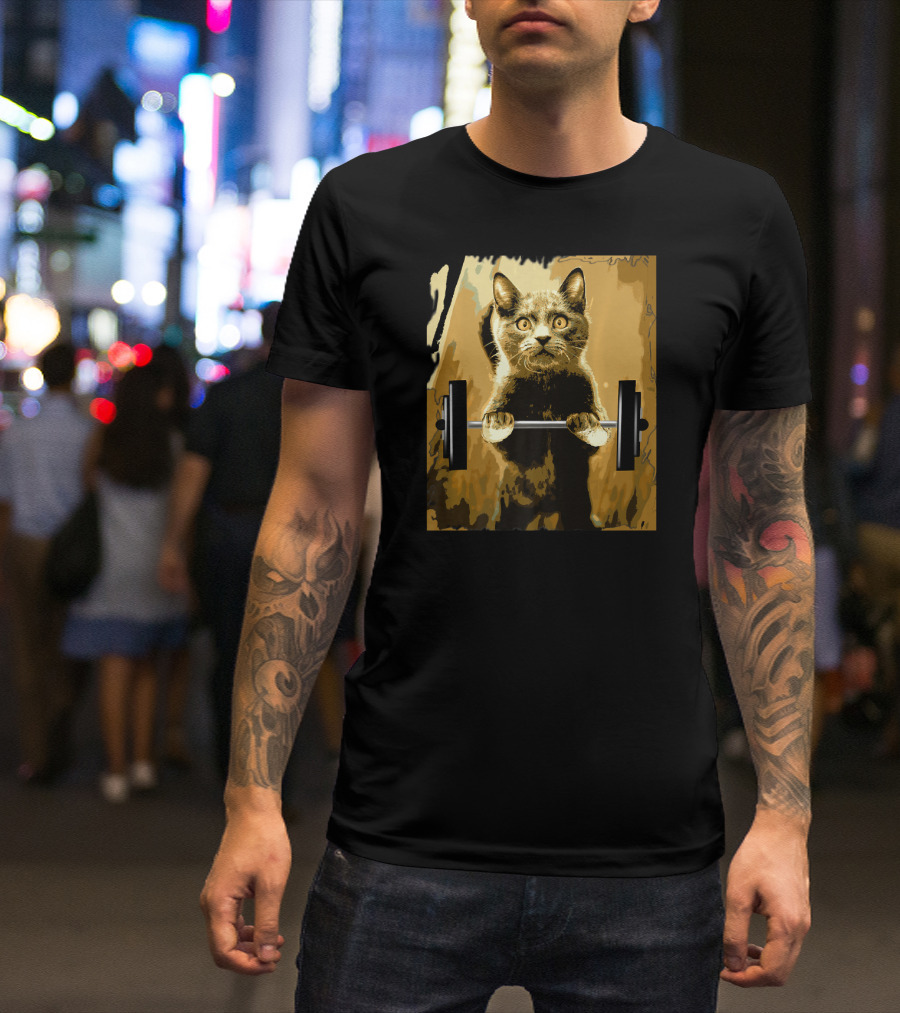 Cat Weightlifting Workout Fitness Motivation T-Shirt