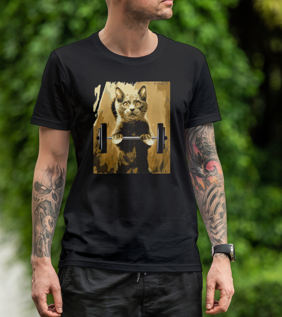 Cat Weightlifting Workout Fitness Motivation T-Shirt