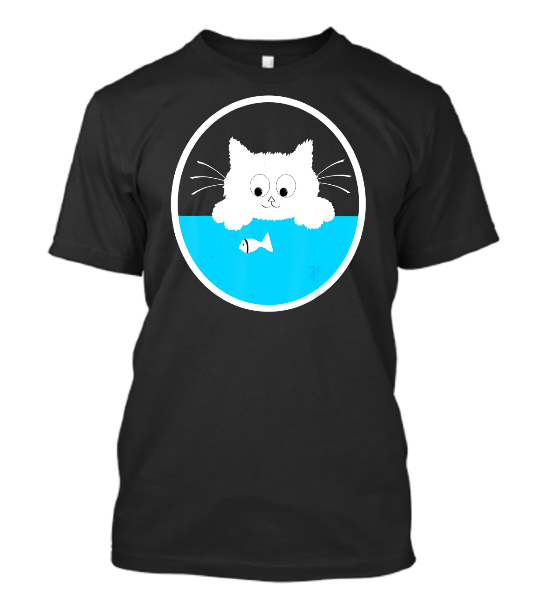 Cute Cat Staring At Fish Oval Design Birthday T-Shirt