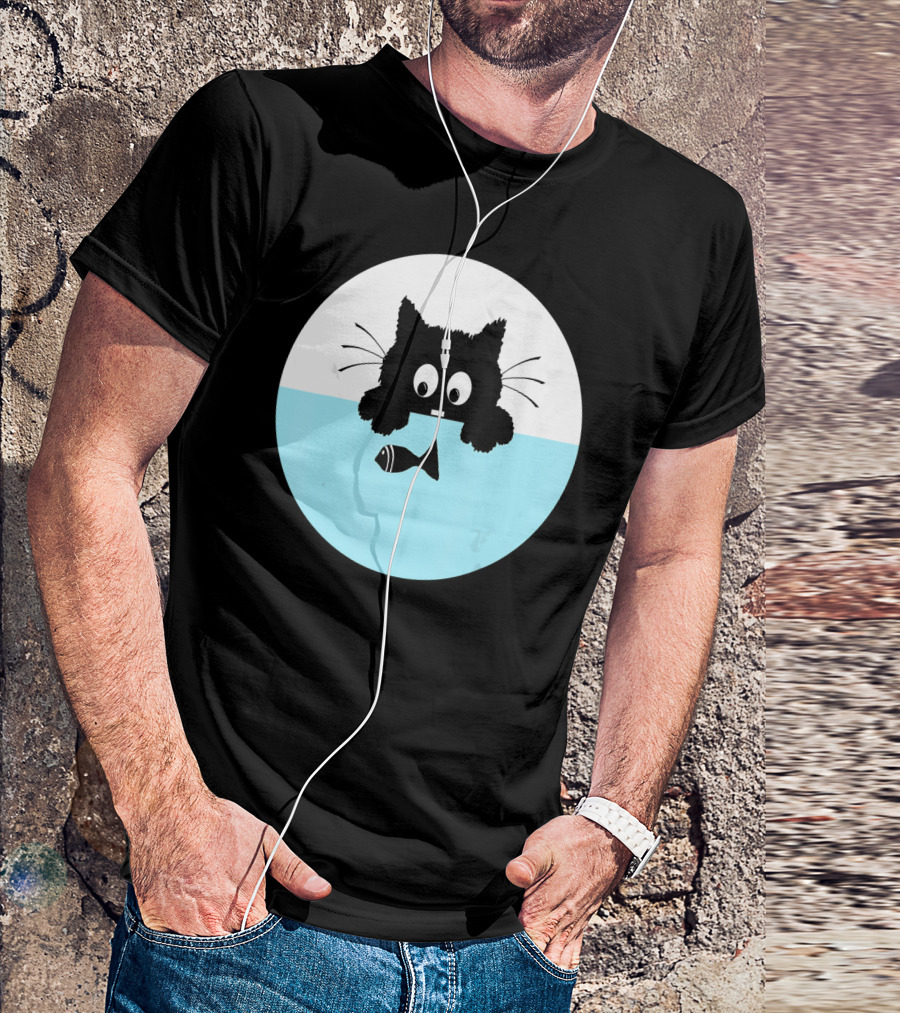 Cute Cat Staring At Fish Birthday T-Shirt
