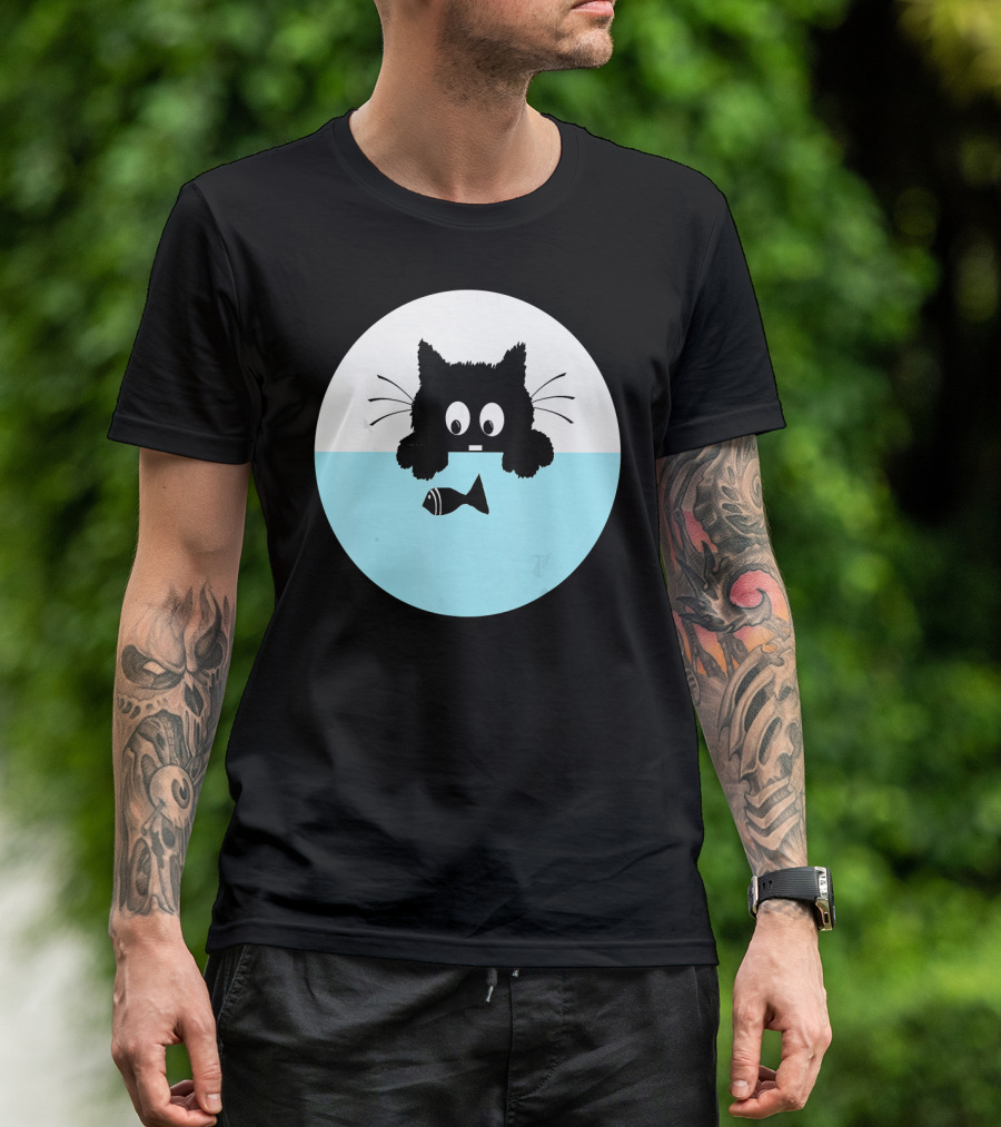 Cute Cat Staring At Fish Birthday T-Shirt