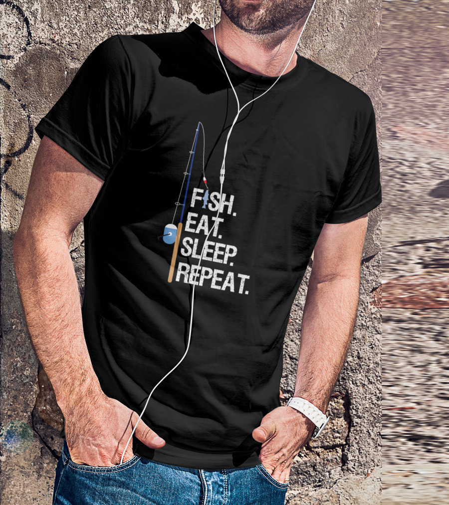 Fish Eat Sleep Repeat Funny Fishing Humor With Fishing Pole T-Shirt