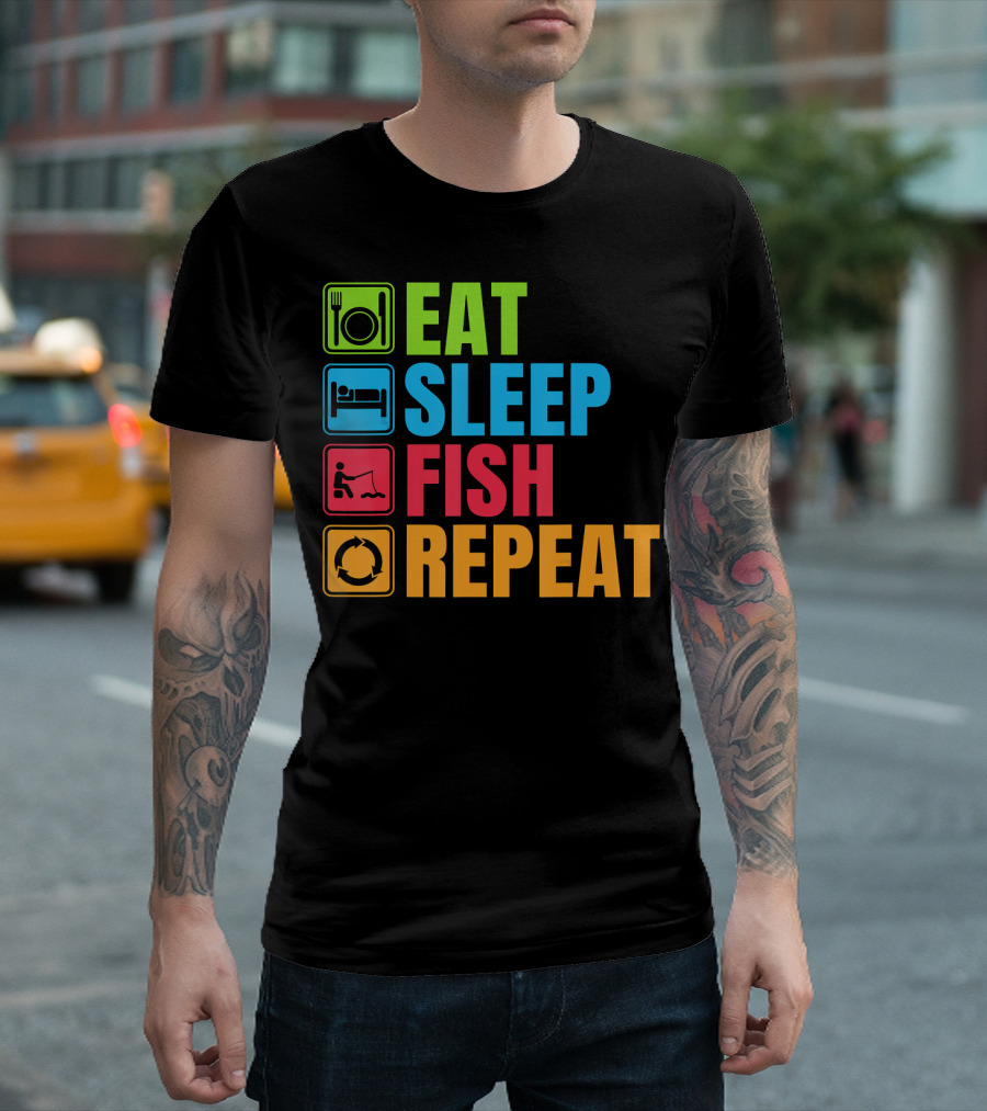 Funny Eat Sleep Fish Repeat Fishing Routine T-Shirt