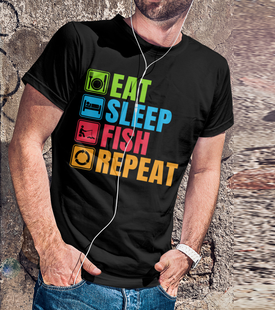 Funny Eat Sleep Fish Repeat Fishing Routine T-Shirt