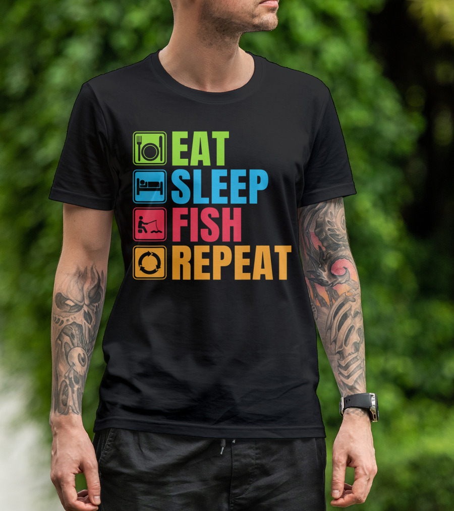 Funny Eat Sleep Fish Repeat Fishing Routine T-Shirt