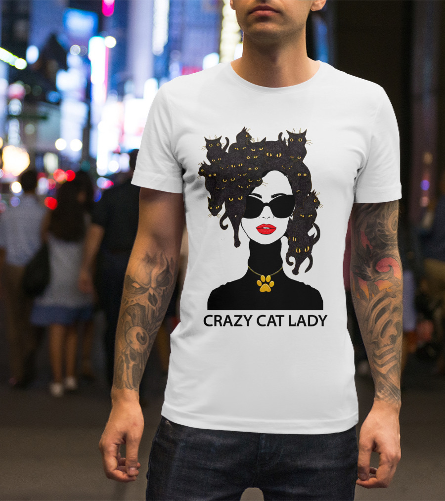 Crazy Cat Lady With Cat Hair And Sunglasses T-Shirt