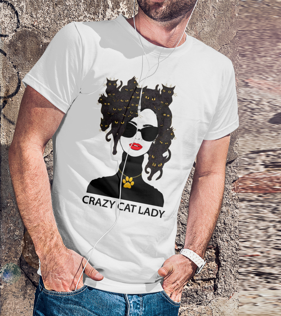 Crazy Cat Lady With Cat Hair And Sunglasses T-Shirt