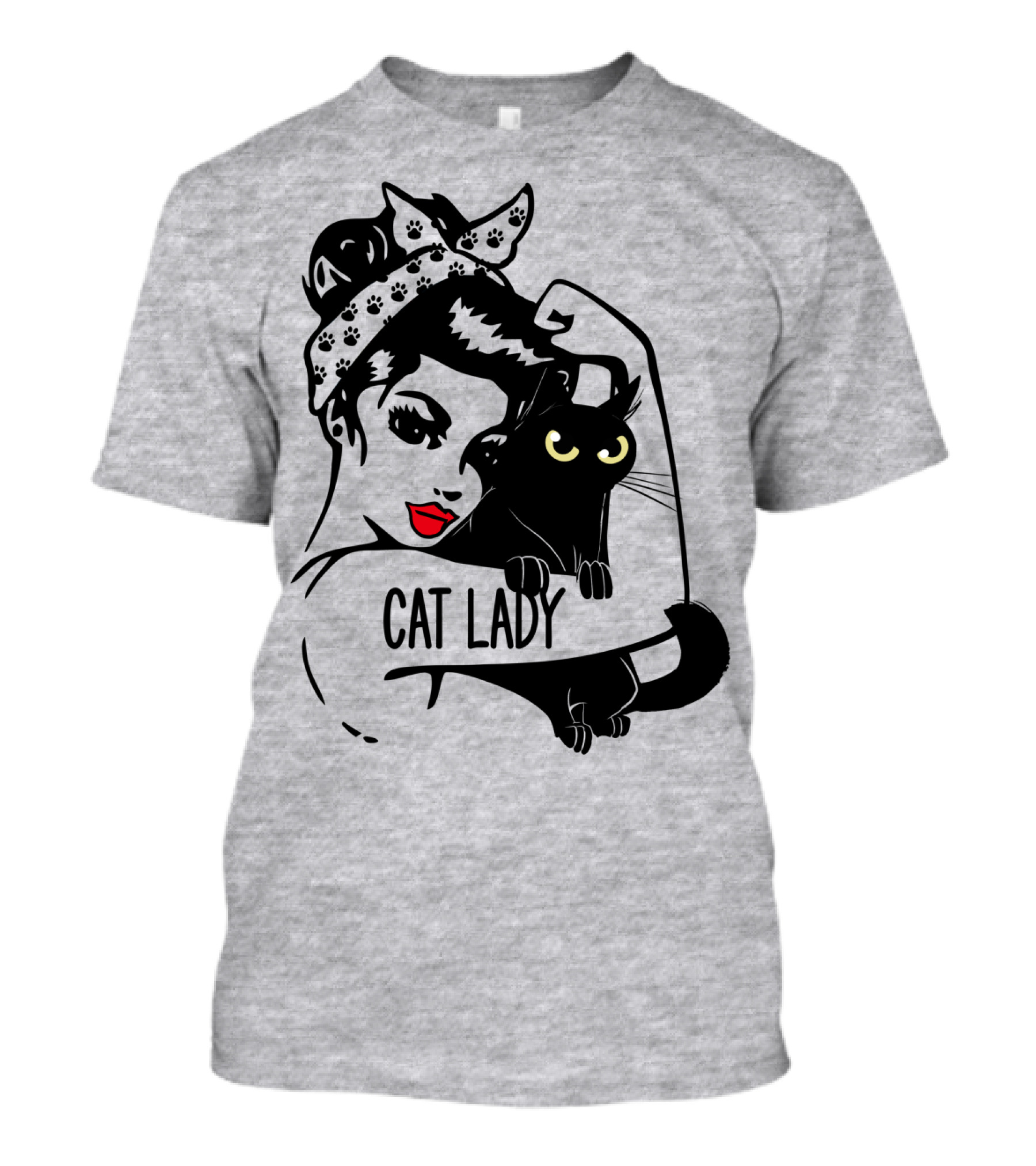 Cat Lady Retro Style With Black Cat And Polka Dot Bandana T-Shirt