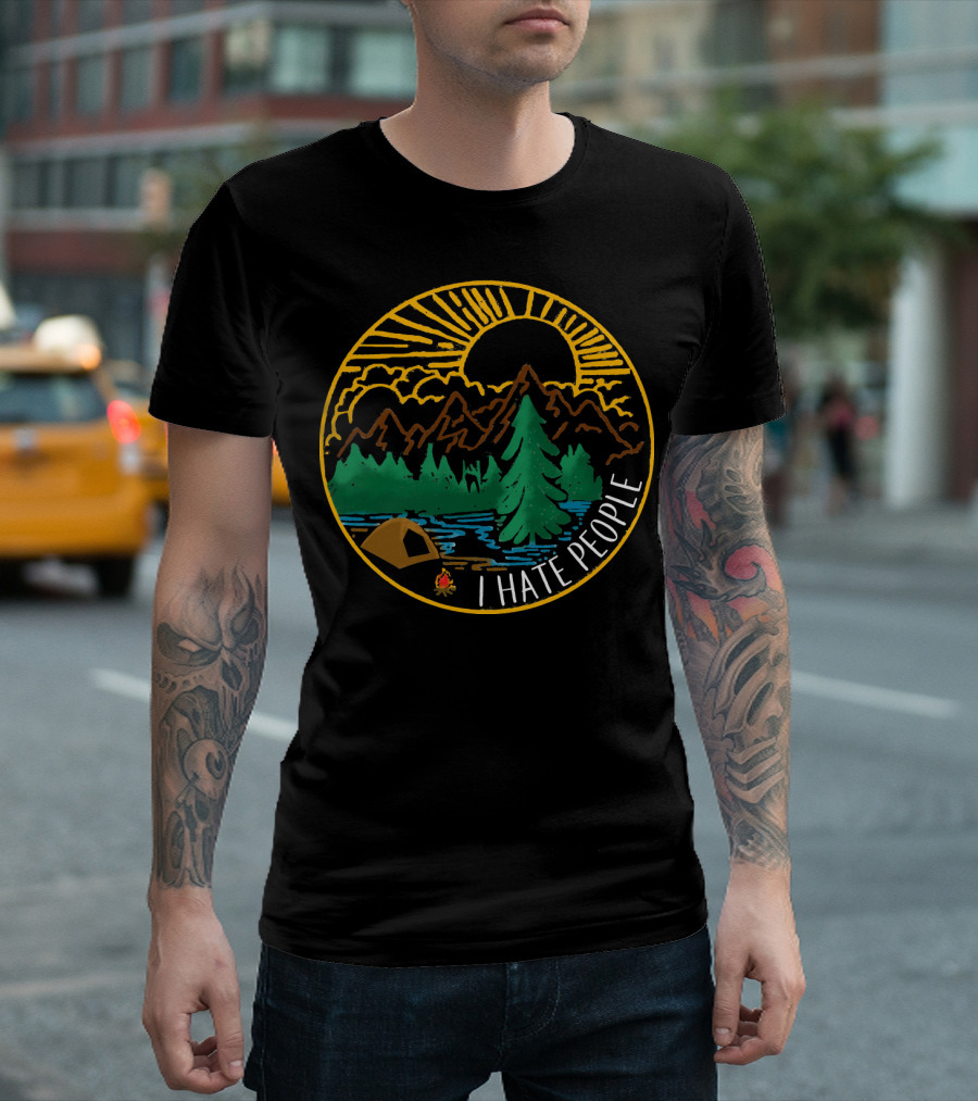 I Hate People Camping Mountains Forest Sunset Scene T-Shirt