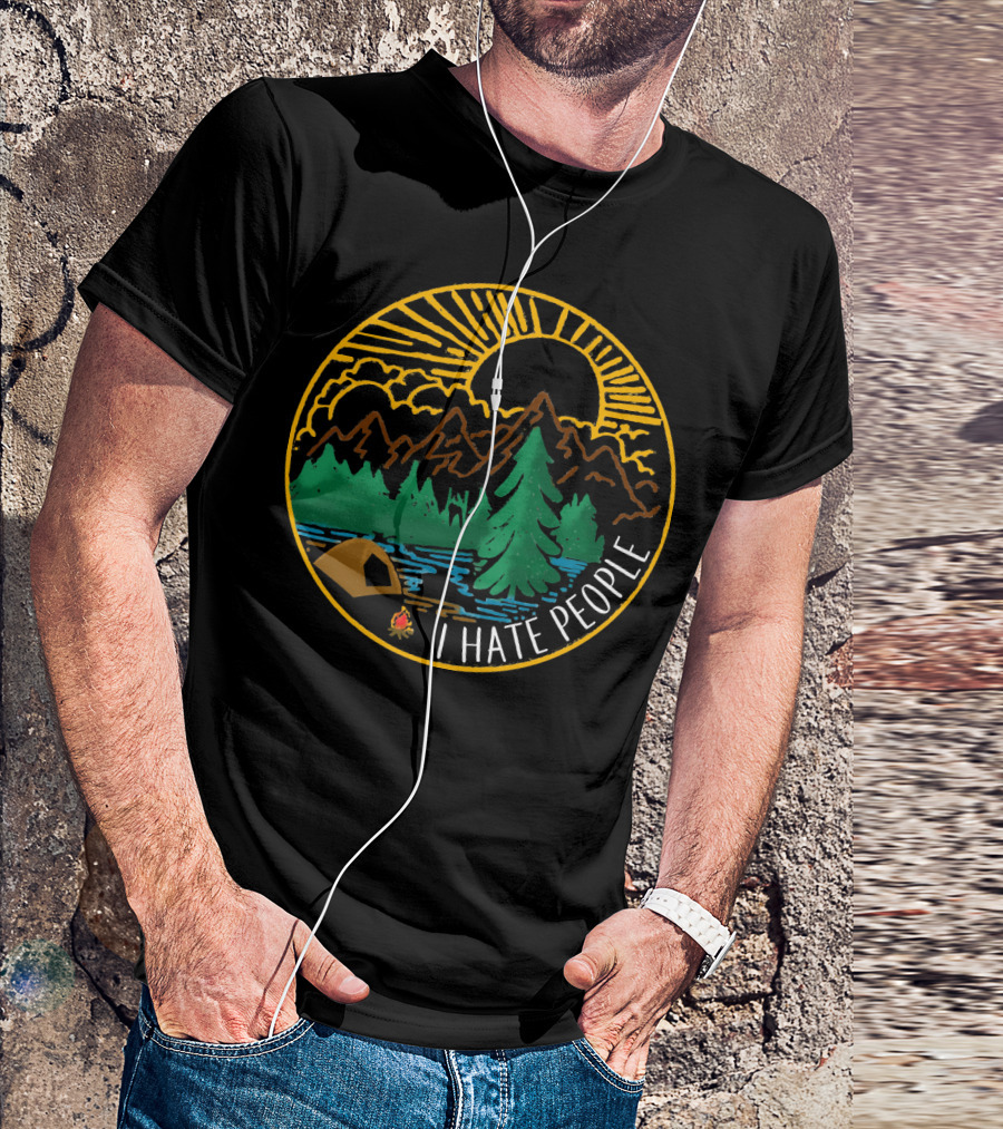 I Hate People Camping Mountains Forest Sunset Scene T-Shirt