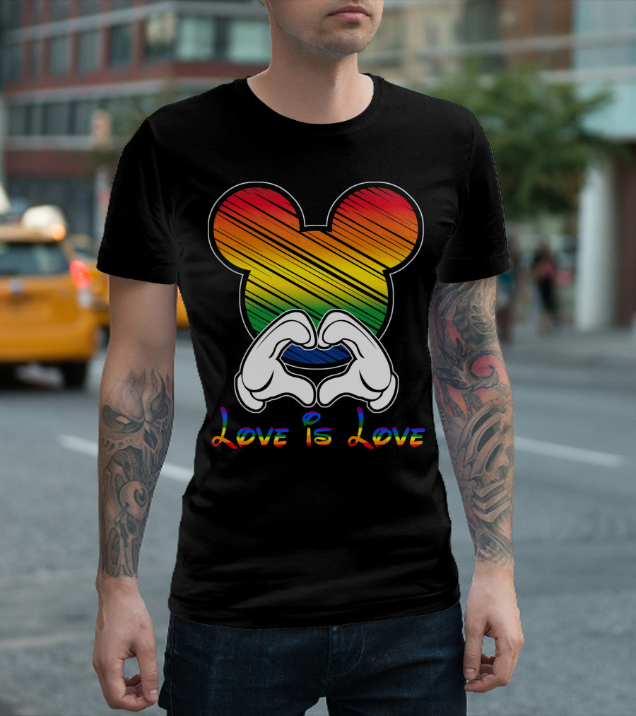 Love is Love Rainbow Mickey Heart Hands T-Shirt