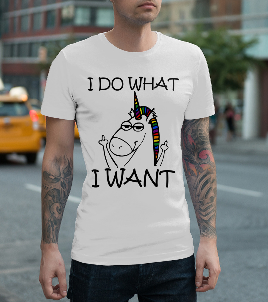 I Do What I Want Unicorn Rainbow Middle Finger T-Shirt