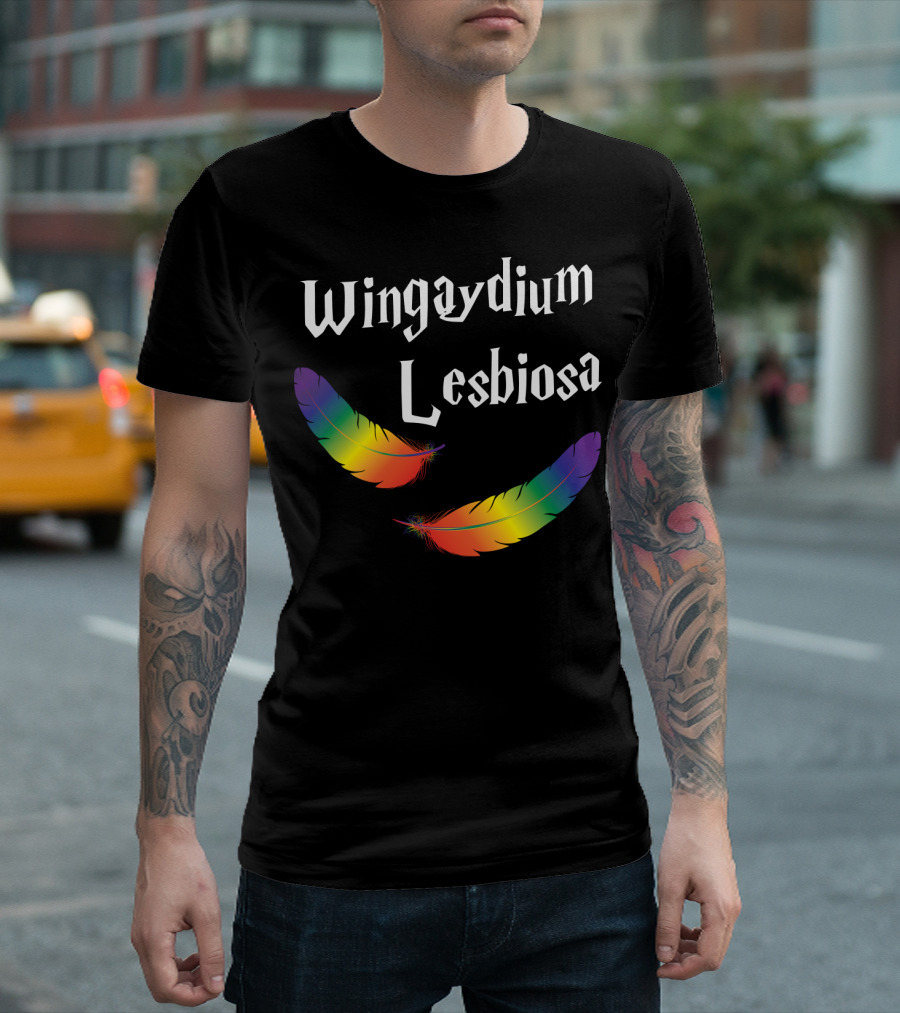 Wingaydium Lesbiosa Rainbow Feathers Magic T-Shirt