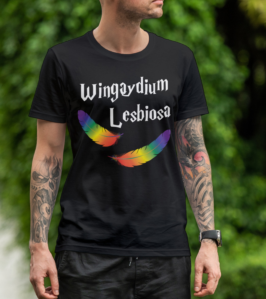 Wingaydium Lesbiosa Rainbow Feathers Magic T-Shirt