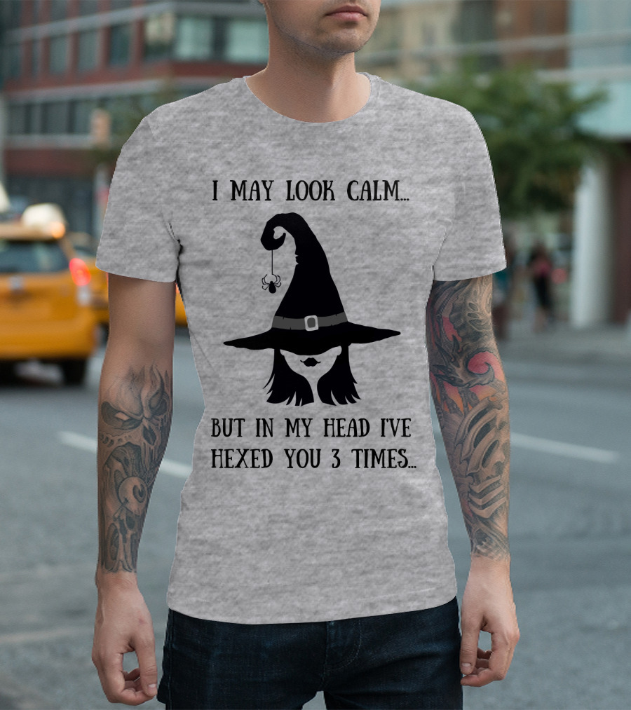 I May Look Calm But In My Head I've Hexed You 3 Times Witch Hat and Spider T-Shirt