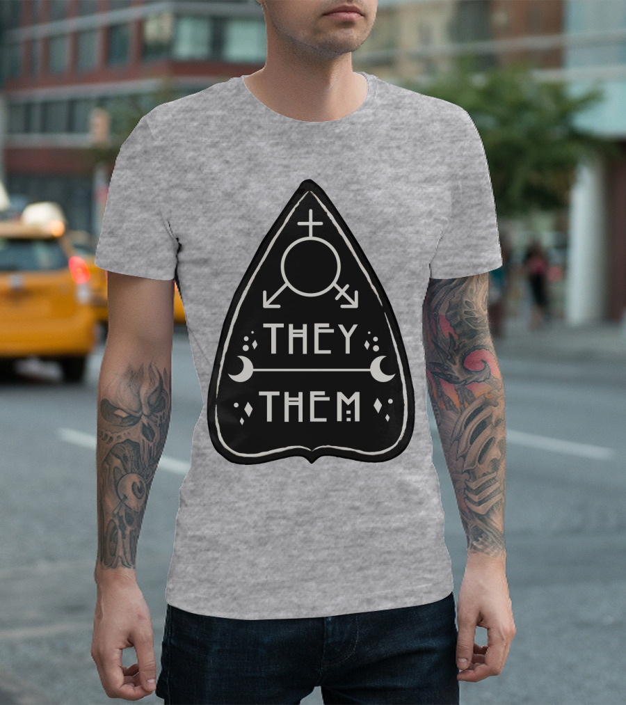 They Them Nonbinary Arrow Symbols Crescent Moons Geometric T-Shirt