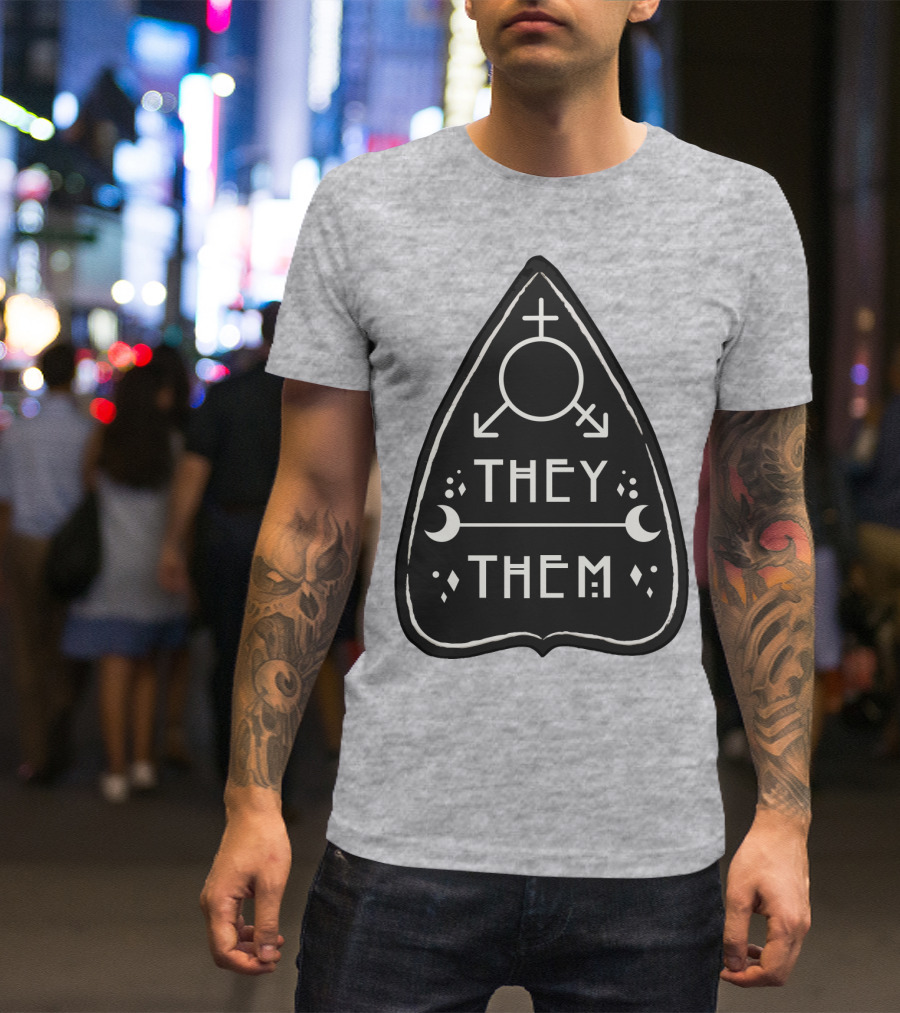 They Them Nonbinary Arrow Symbols Crescent Moons Geometric T-Shirt