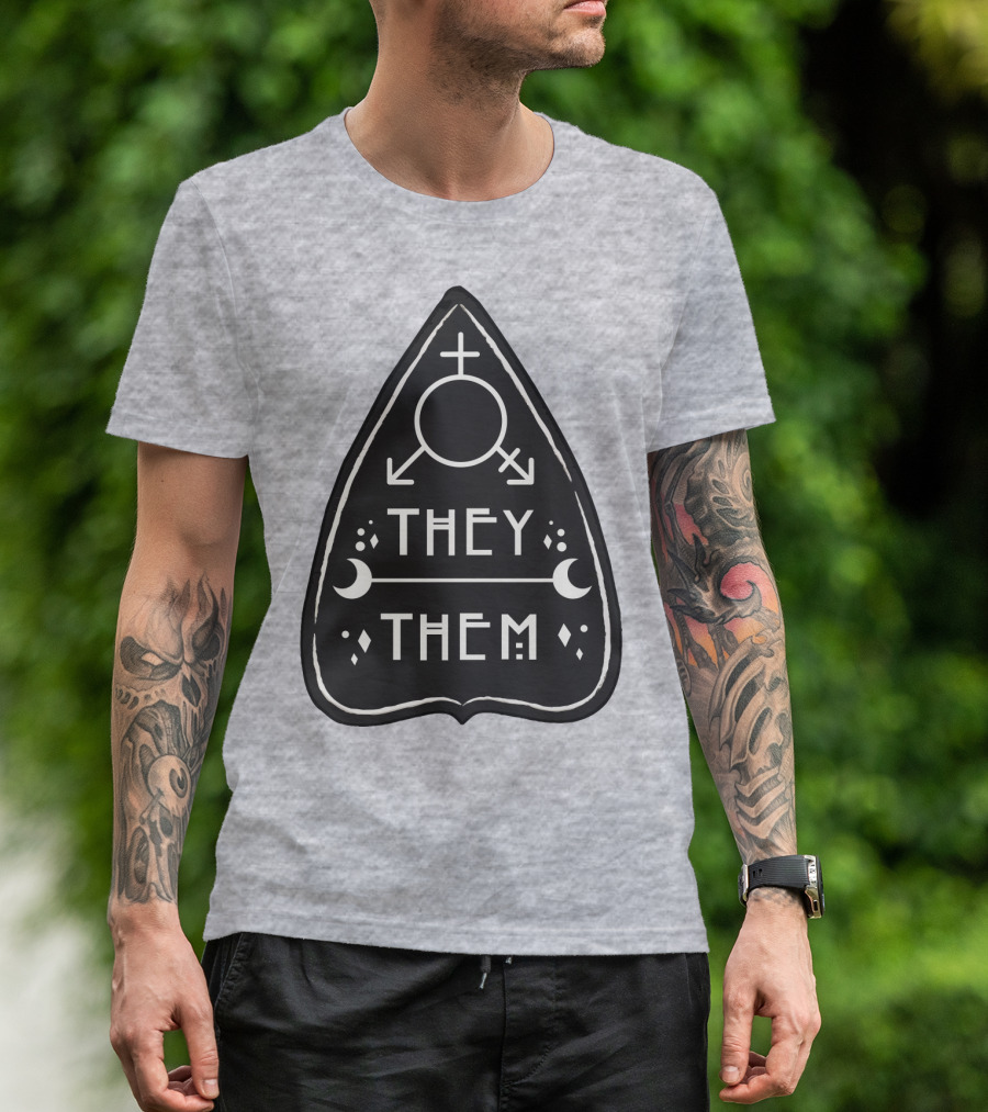 They Them Nonbinary Arrow Symbols Crescent Moons Geometric T-Shirt