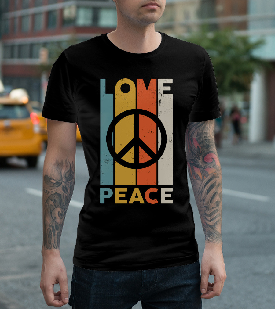 LOVE Peace Sign Vintage Stripes T-Shirt