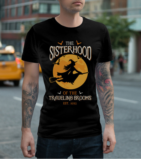 The Sisterhood Of The Traveling Brooms EST 1692 Halloween Witch And Full Moon T-Shirt