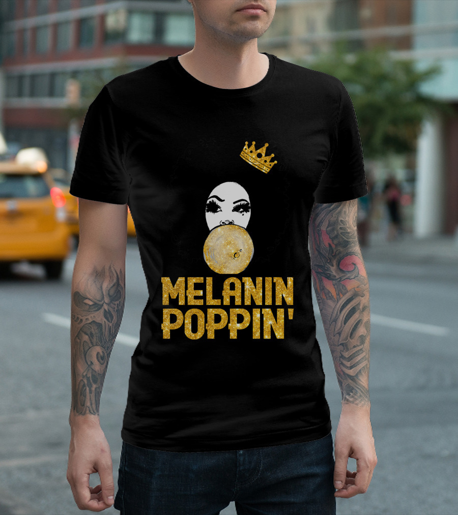 Melanin Poppin' Afro Queen Gold Bubblegum Crown T-Shirt