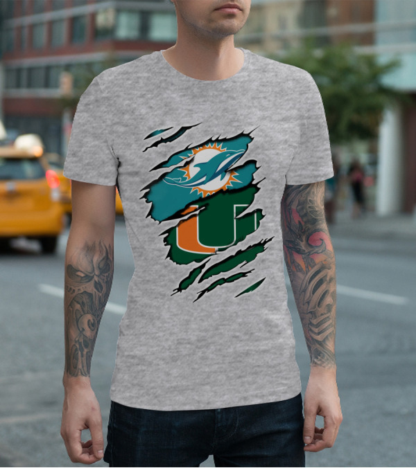 Dolphins Hurricanes Logo Tear Combination T-Shirt