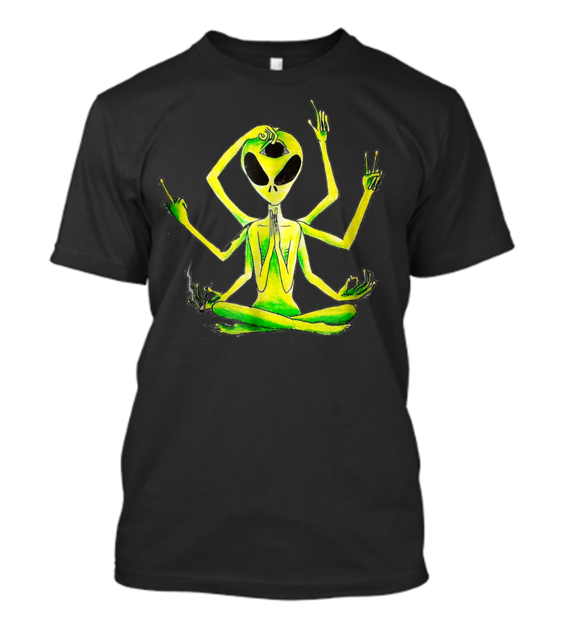 Alien Third Eye Meditation Yoga Pose With Multiple Arms T-Shirt