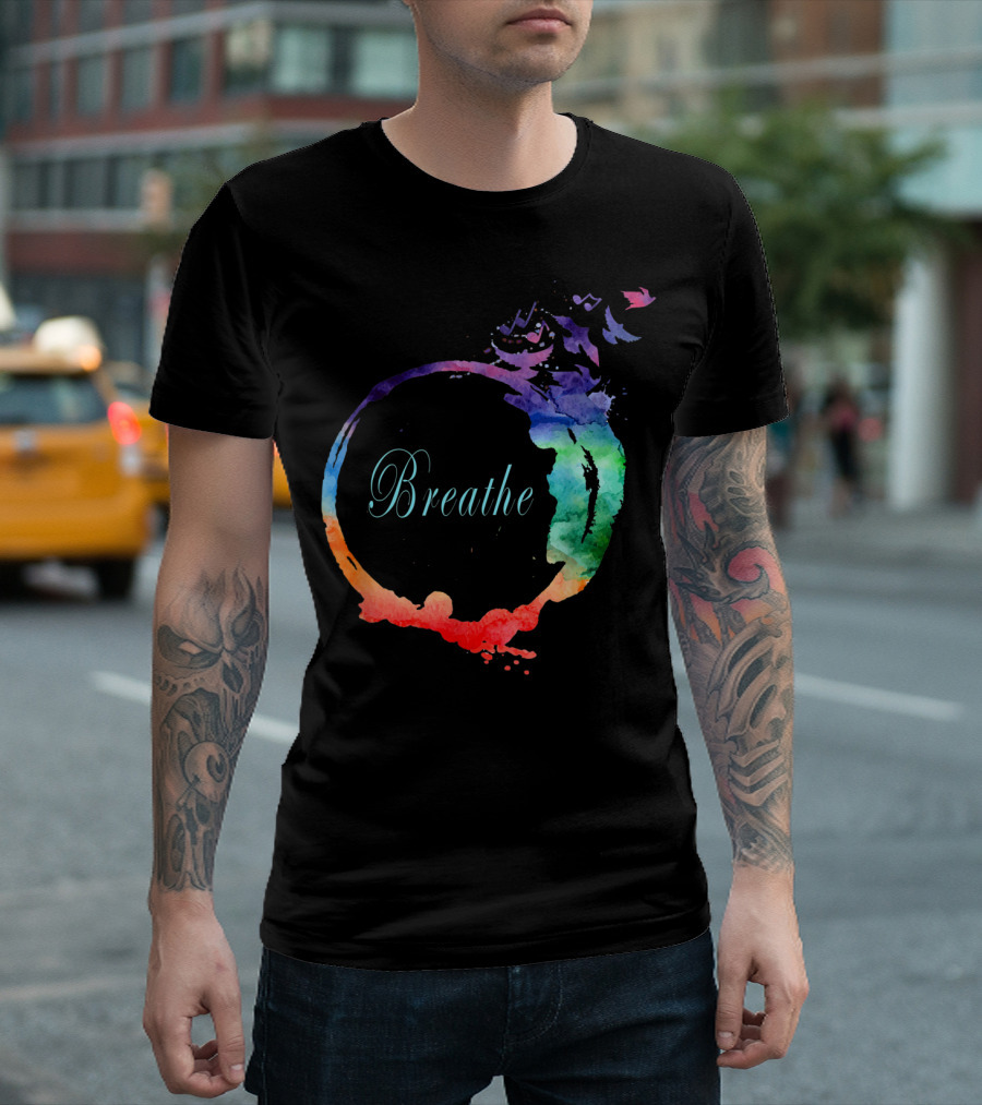 Breathe Cool Heavenly Breath Nature Yoga Watercolor Mandala T-Shirt