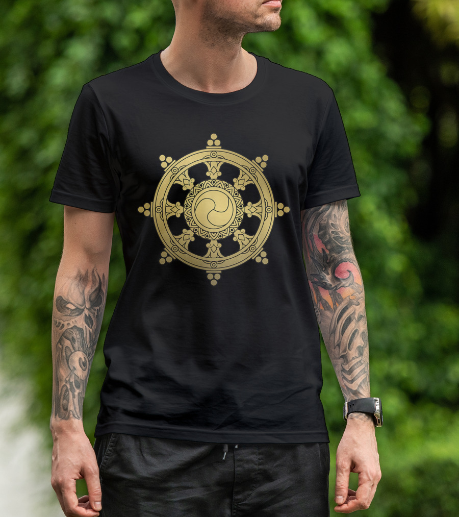 Buddha Gold Dharma Wheel Symbol Buddhist Meditation T-Shirt