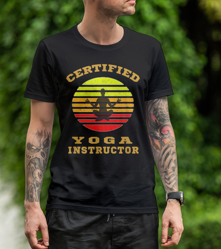 Certified Yoga Instructor Retro Sunset Meditating T-Shirt
